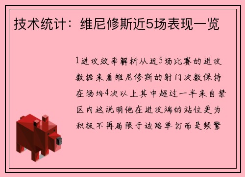 技术统计：维尼修斯近5场表现一览